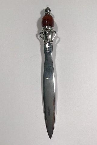 Georg Jensen Sterling Sølv Stor Brevkniv No 196 med Karneol top - Danam Antik