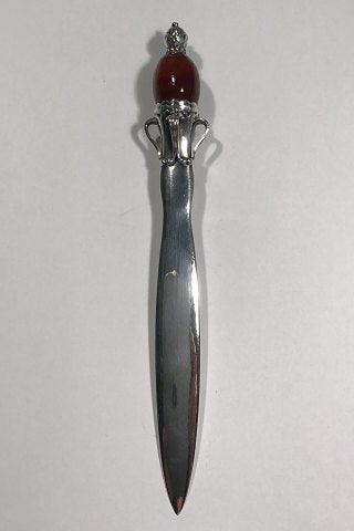 Georg Jensen Sterling Sølv Stor Brevkniv No 196 med Karneol top - Danam Antik