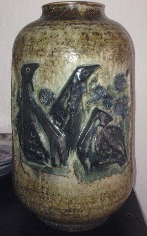 Kæmpe Royal Copenhagen Jørgen Morgensen Stentøjs Fugle vase No 22250 - Danam Antik