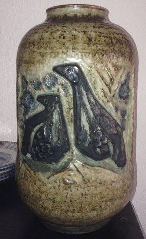 Kæmpe Royal Copenhagen Jørgen Morgensen Stentøjs Fugle vase No 22250 - Danam Antik