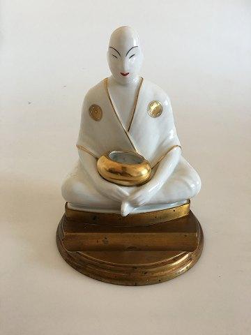 Pen og Blækhus i form af Porcelæn Buddha på Messing Fod - Danam Antik