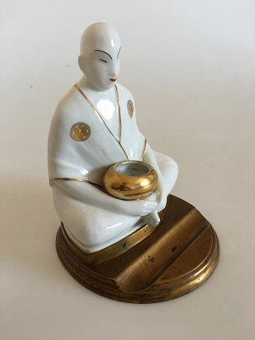 Pen og Blækhus i form af Porcelæn Buddha på Messing Fod - Danam Antik