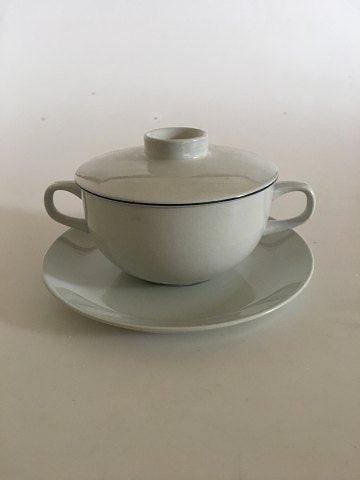 Royal Copenhagen Fajance Blå Kant Bouillon Kop med Låg No 3081 - Danam Antik