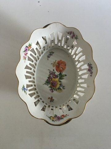 Royal Copenhagen Fuld Saksisk Blomst Gennembrudt Oval Skål No 1581 - Danam Antik