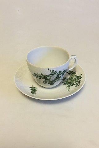 Royal Copenhagen Grøn Blomst Svejfet Kaffekop med underkop No 1870 - Danam Antik