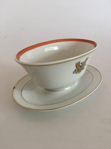 Royal Copenhagen Guldhornene med Orange Kant Oval Sauceskål No 883/9477 - Danam Antik