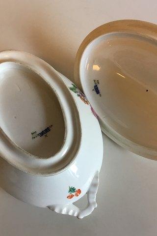 Royal Copenhagen Saxisk Blomst, Glat Oval Terrin med låg No 493/9058 - Danam Antik