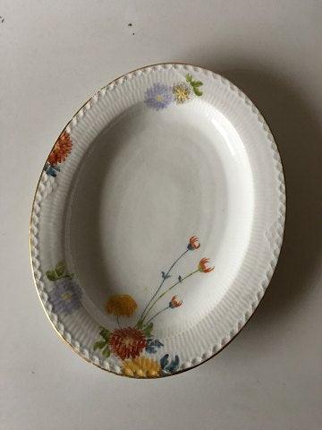 Royal Copenhagen Stel No 93 Hvid Halvblonde m. Blomster of Guldkant Ovalt Serveringsfad 37.5 cm - Danam Antik