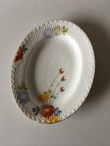 Royal Copenhagen Stel No 93 Hvid Halvblonde m. Blomster og Guld Ovalt Fad 25.5 cm - Danam Antik