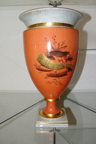 Royal Copenhagen Stor Krakele Vase med dekoration og guld - Danam Antik