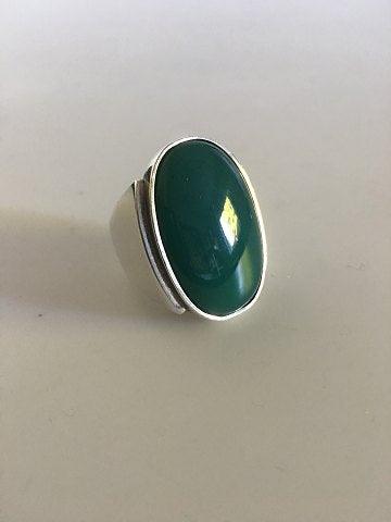 Stor Georg Jensen Sterling Sølv Ring No. 209 med Grøn Agat - Danam Antik