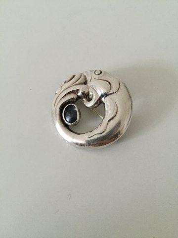 Tidlig Georg Jensen Sølv Broche fiskemotiv og med månesten No 10 - Danam Antik