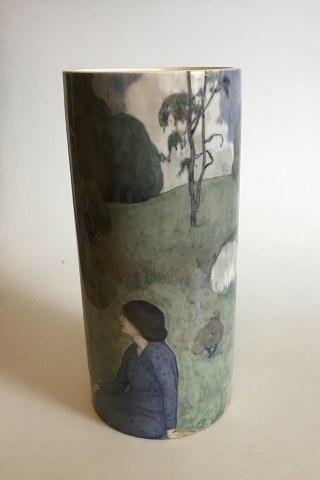 Unika Bing & Grøndahl Art Nouveau cylindrisk Vase. Mærket XXVIII (28) og EH. - Danam Antik